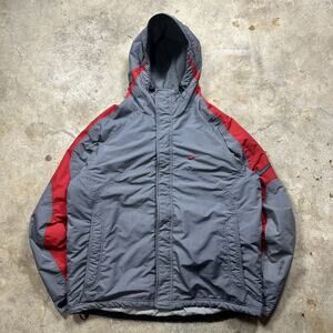 Vintage Y2K Nike Silver Tag Two Tone Grey & Red Light Jacket Windbreaker Size L